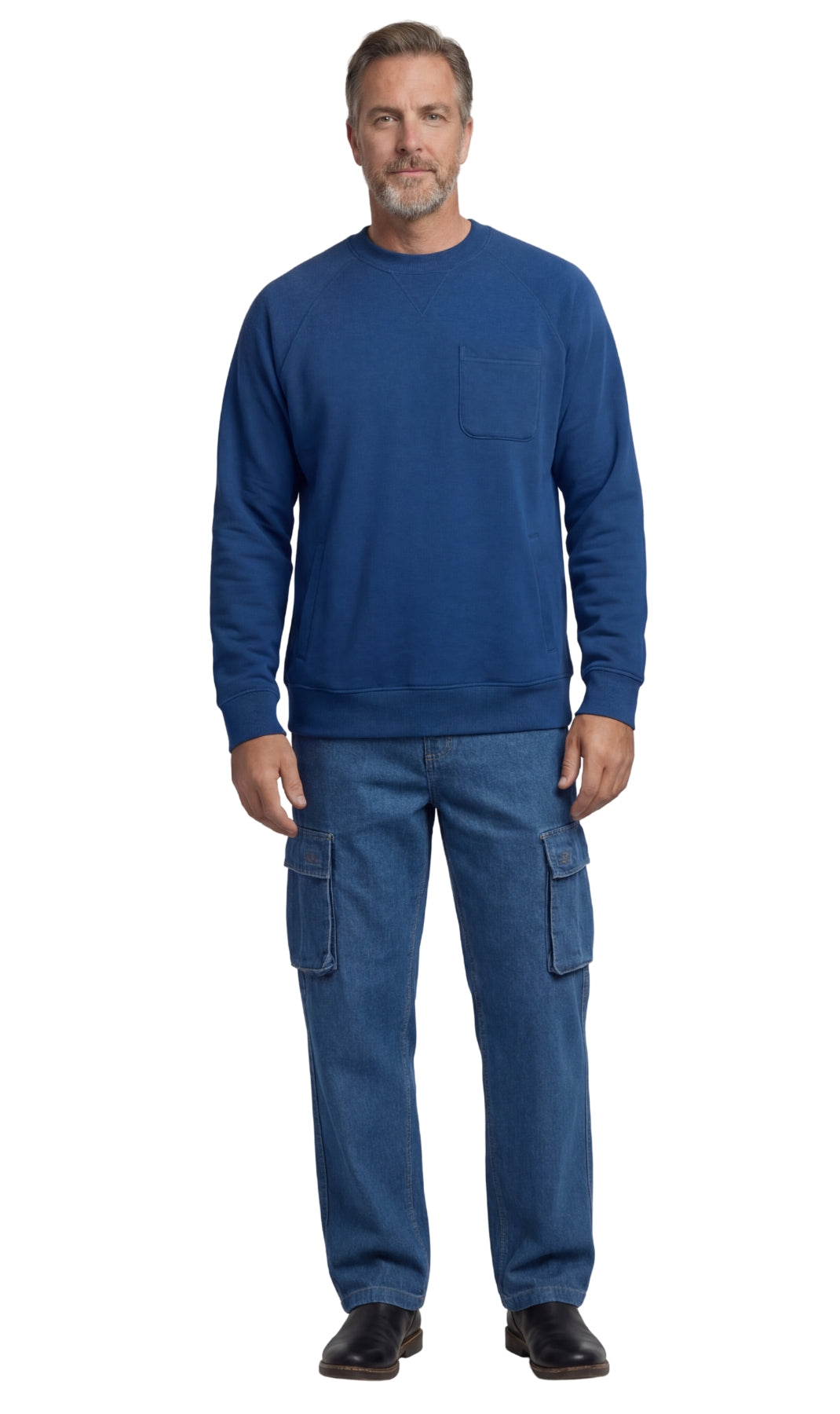 Turtle Bay New York Mens 3-Pocket Fleece Sweatshirt with Raglan Seams, Chest Pocket and Tagless Neck cobalt  full