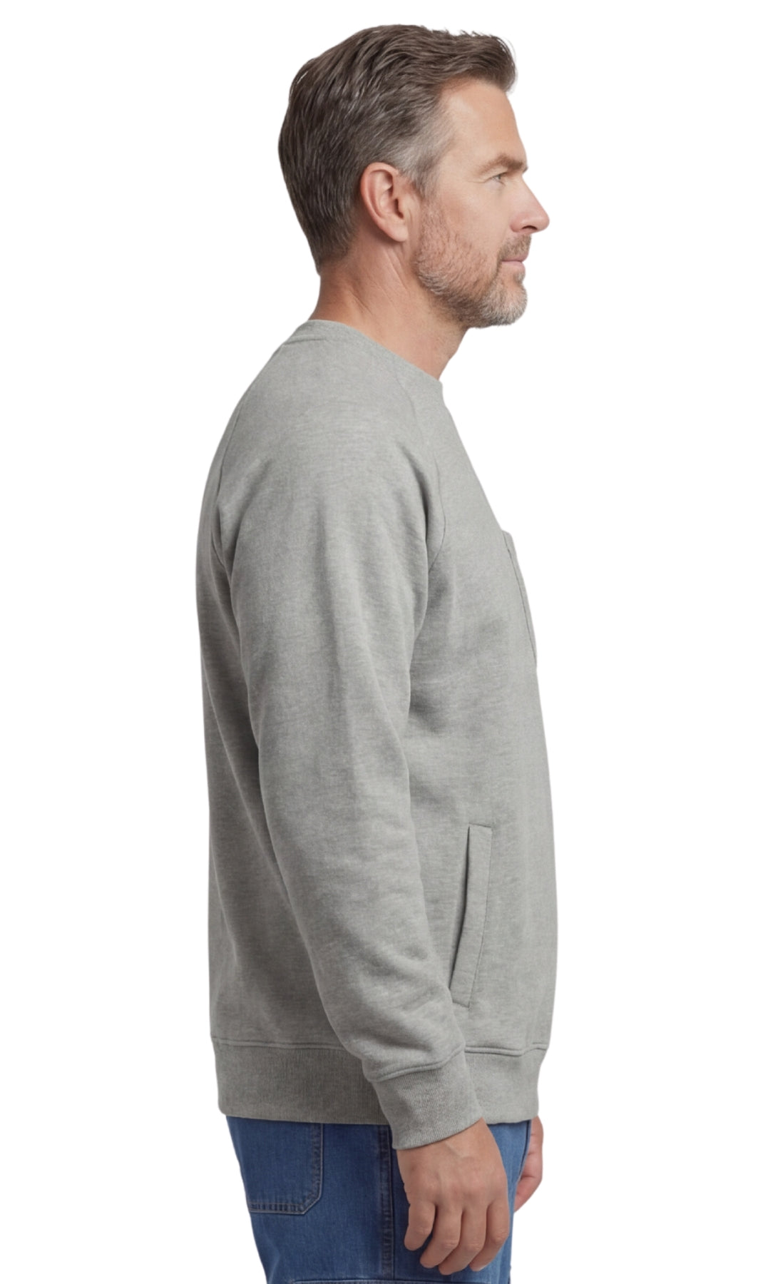 Turtle Bay New York Mens 3-Pocket Fleece Sweatshirt with Raglan Seams, Chest Pocket and Tagless Neck gray side