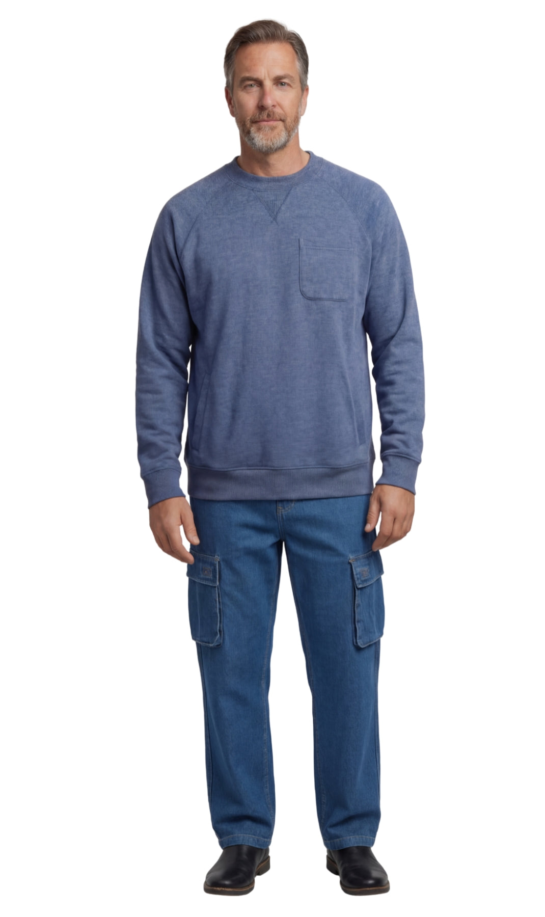Turtle Bay New York Mens 3-Pocket Fleece Sweatshirt with Raglan Seams, Chest Pocket and Tagless Neck blue heather full