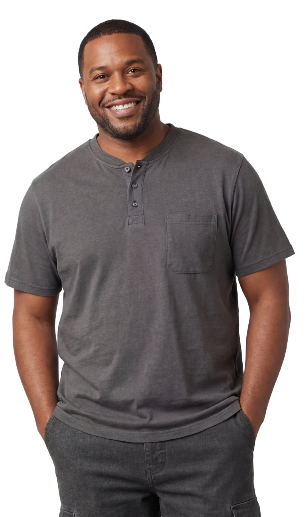 Turtle Bay New York Men's Short Sleeve Henley Relaxed Fit Shirt with Pocket charcoal front