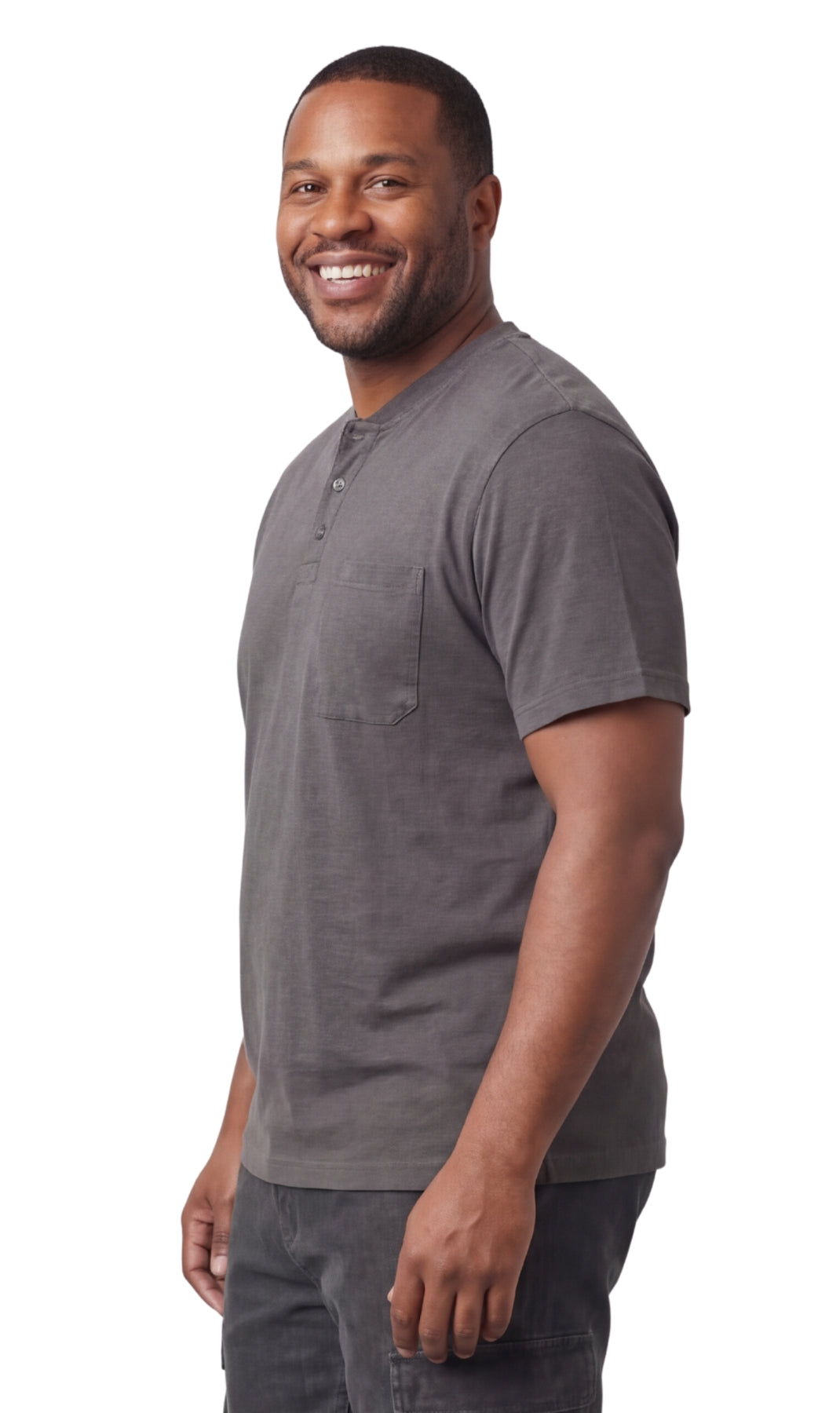 Turtle Bay New York Men's Short Sleeve Henley Relaxed Fit Shirt with Pocket charcoal side