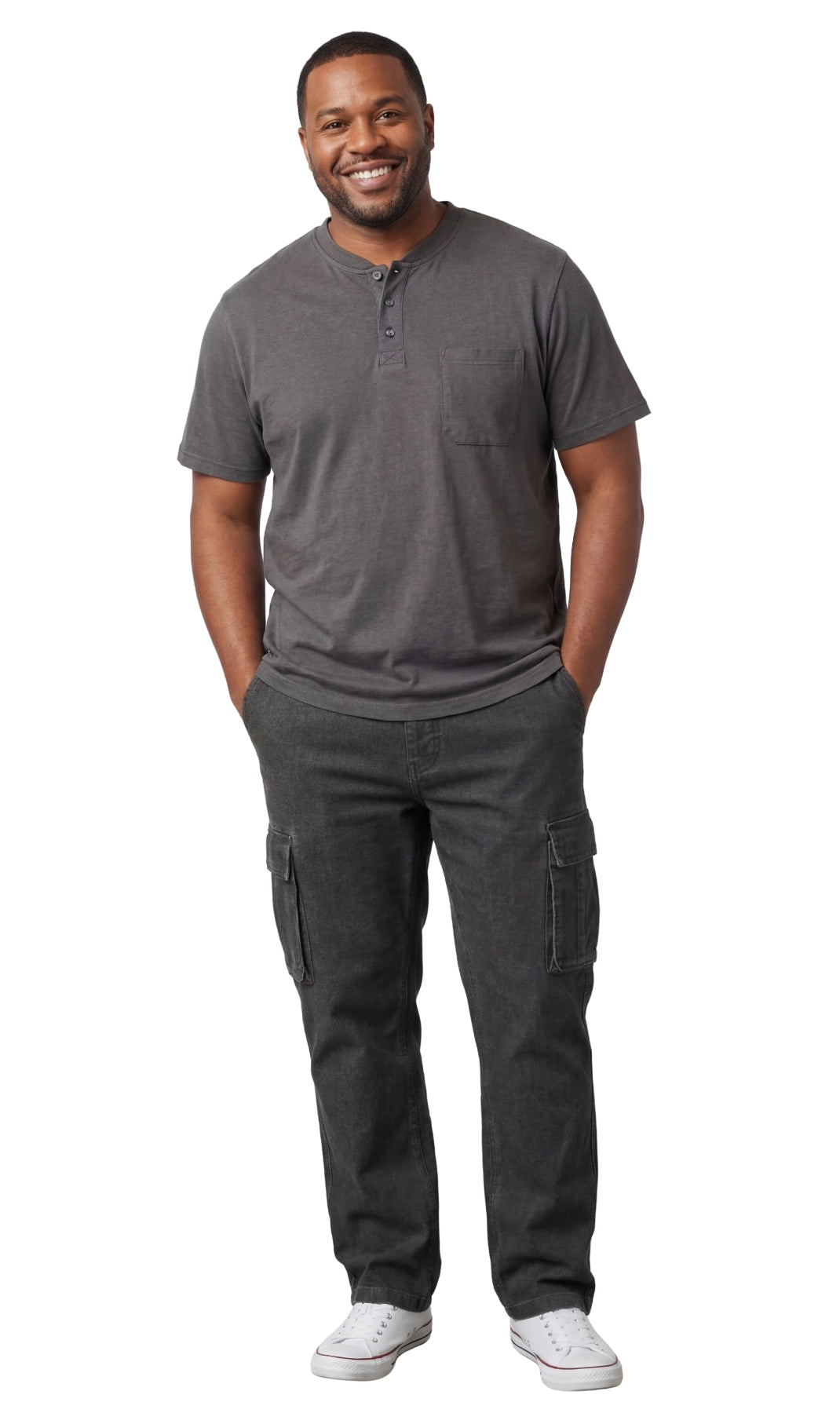 Turtle Bay New York Men's Short Sleeve Henley Relaxed Fit Shirt with Pocket charcoal full