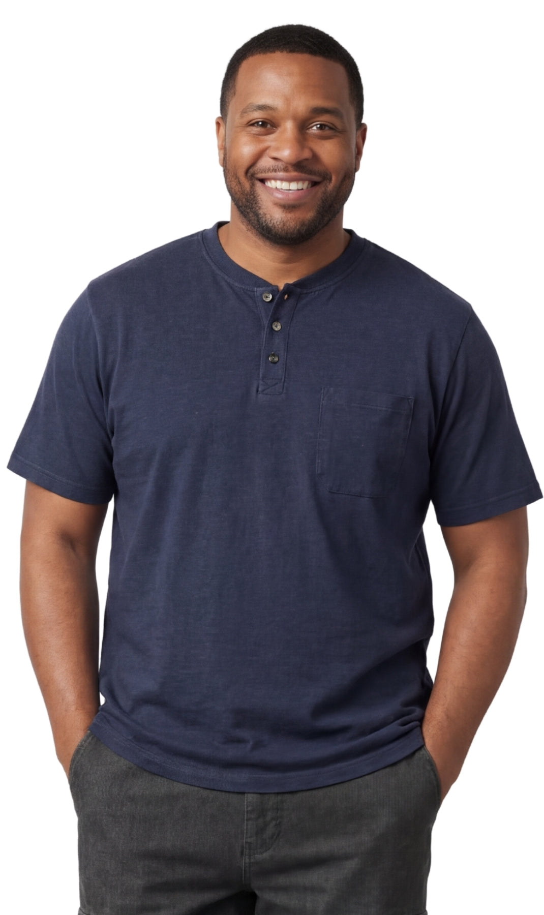 Turtle Bay New York Men's Short Sleeve Henley Relaxed Fit Shirt with Pocket navy front