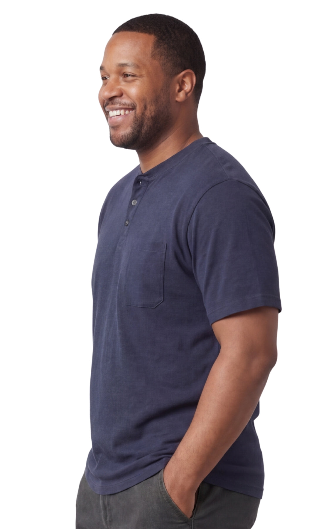 Turtle Bay New York Men's Short Sleeve Henley Relaxed Fit Shirt with Pocket navy side