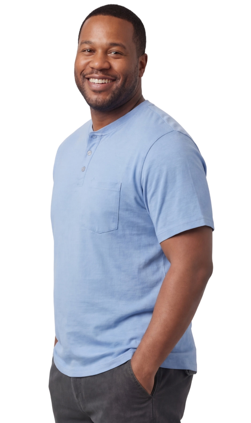 Turtle Bay New York Men's Short Sleeve Henley Relaxed Fit Shirt with Pocket Blue Heather side