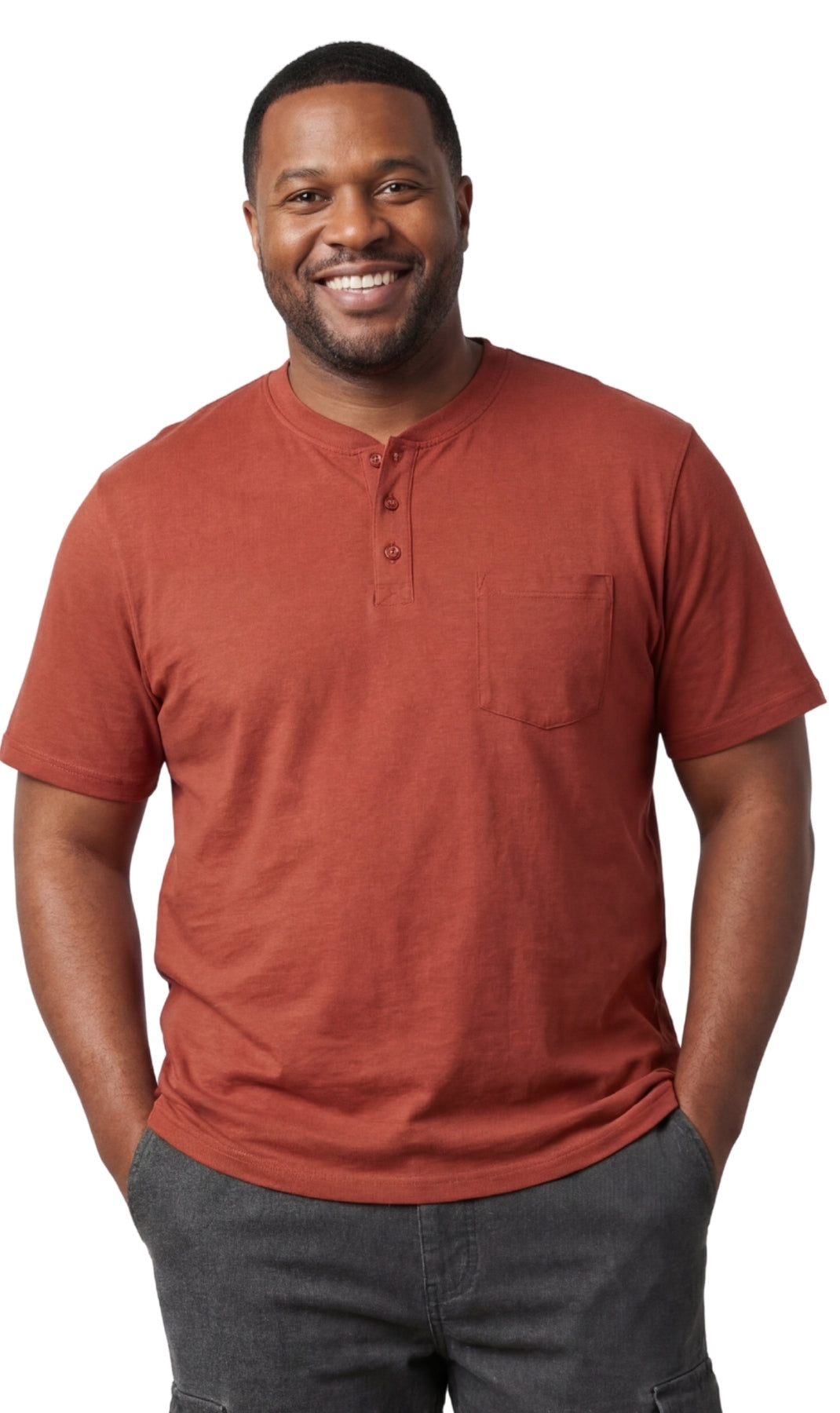 Turtle Bay New York Men's Short Sleeve Henley Relaxed Fit Shirt with Pocket readwood front