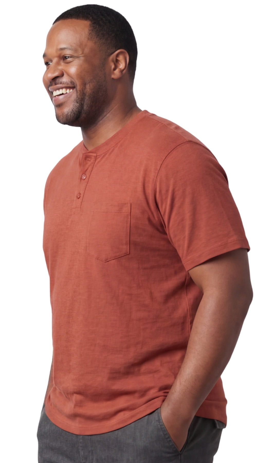Turtle Bay New York Men's Short Sleeve Henley Relaxed Fit Shirt with Pocket readwood side
