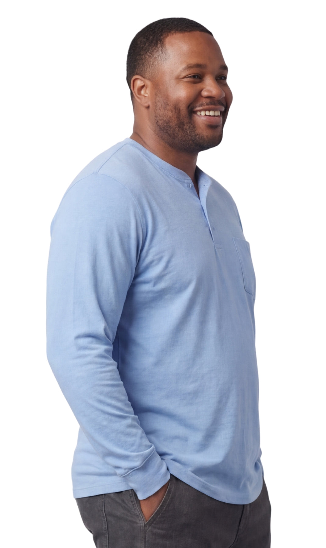 Men's Long Sleeve Henley shirt in cotton blend with 3 Button Placket & Chest Pocket