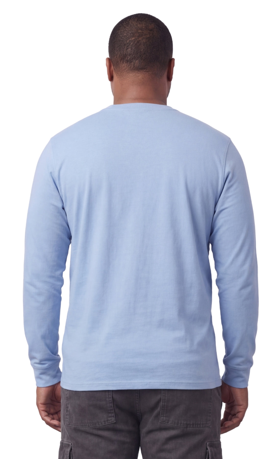Turtle Bay New York Men's Long Sleeve Henley shirt in cotton blend with 3 Button Placket & Chest Pocket Blue Heather back