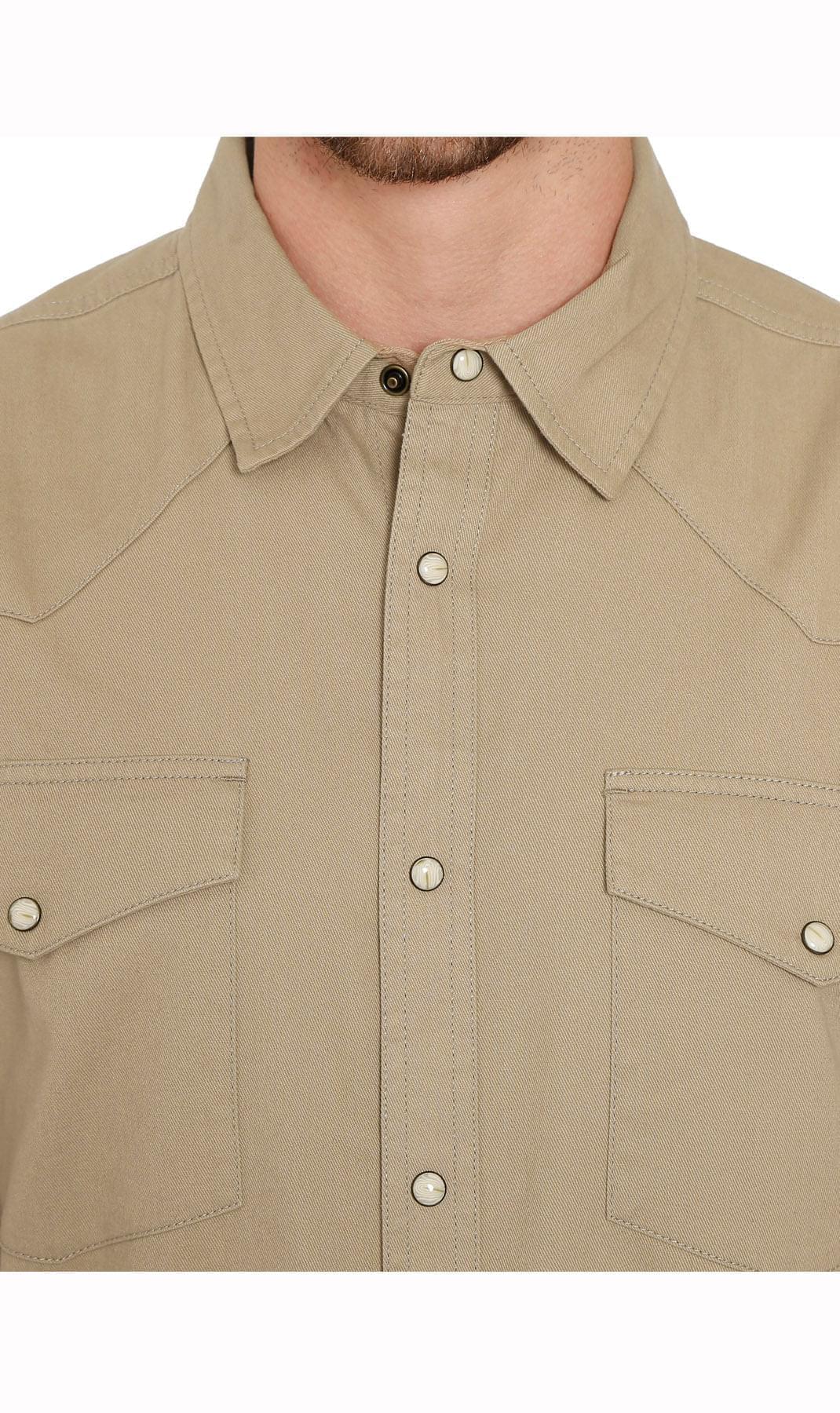 Mens Western Snap Front Shirt -  Khaki- Collar -  TURTLE BAY APPAREL