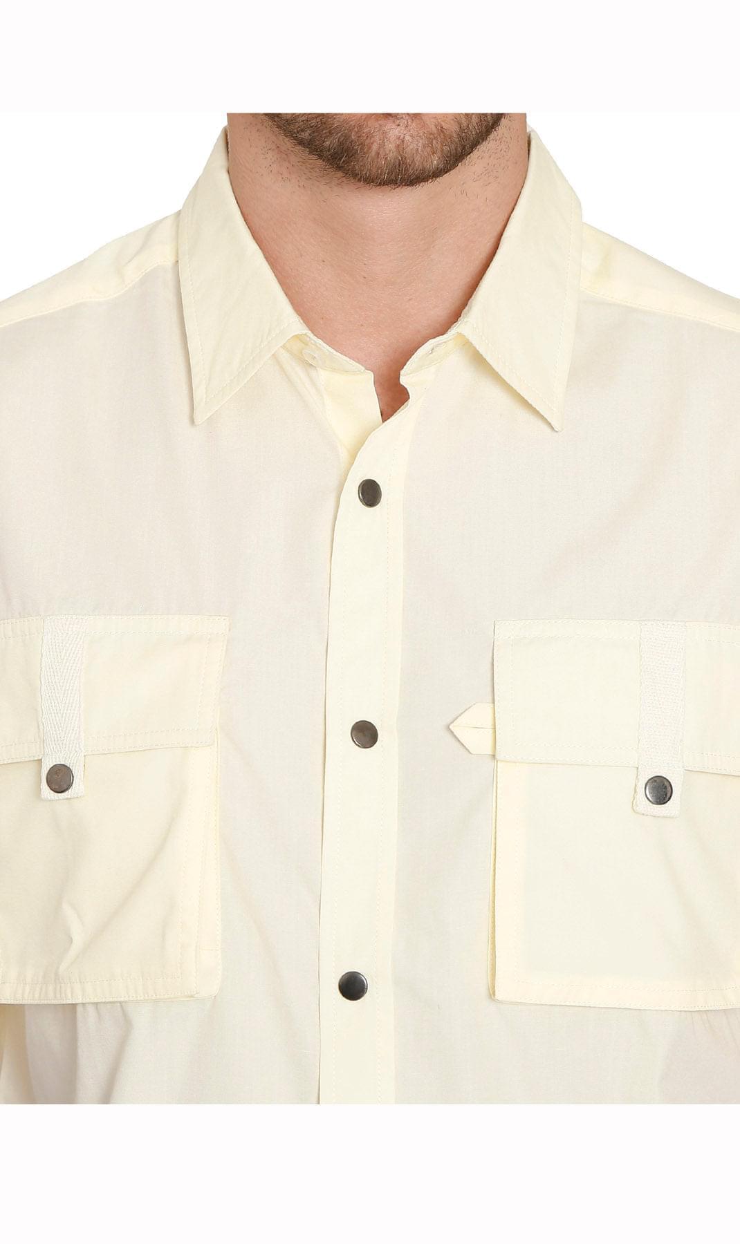 Men's Explorer Easy Snap Shirt - Multi-Pocket Organization - Wheat - Neck - TURTLE BAY APPAREL