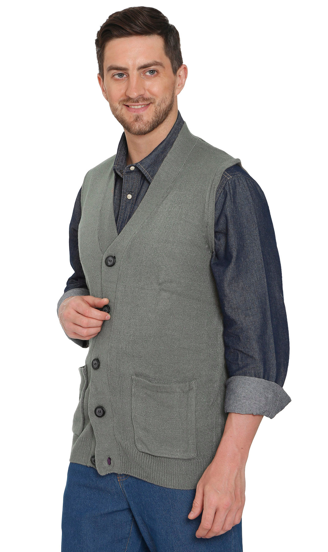 Turtle Bay Apparel Men's Cashmere-Like Button Front Flat Knit Sweater Vest – Grey