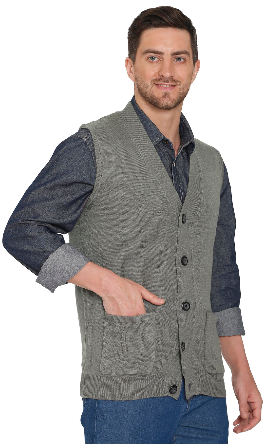 Turtle Bay Apparel Men's Cashmere-Like Button Front Flat Knit Sweater Vest – Grey