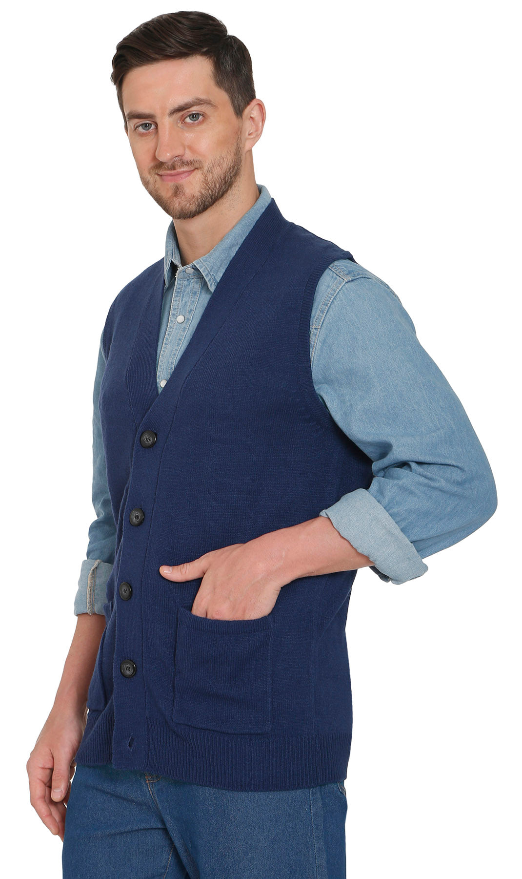 Turtle Bay Apparel Men's Cashmere-Like Button Front Flat Knit Sweater Vest – Navy