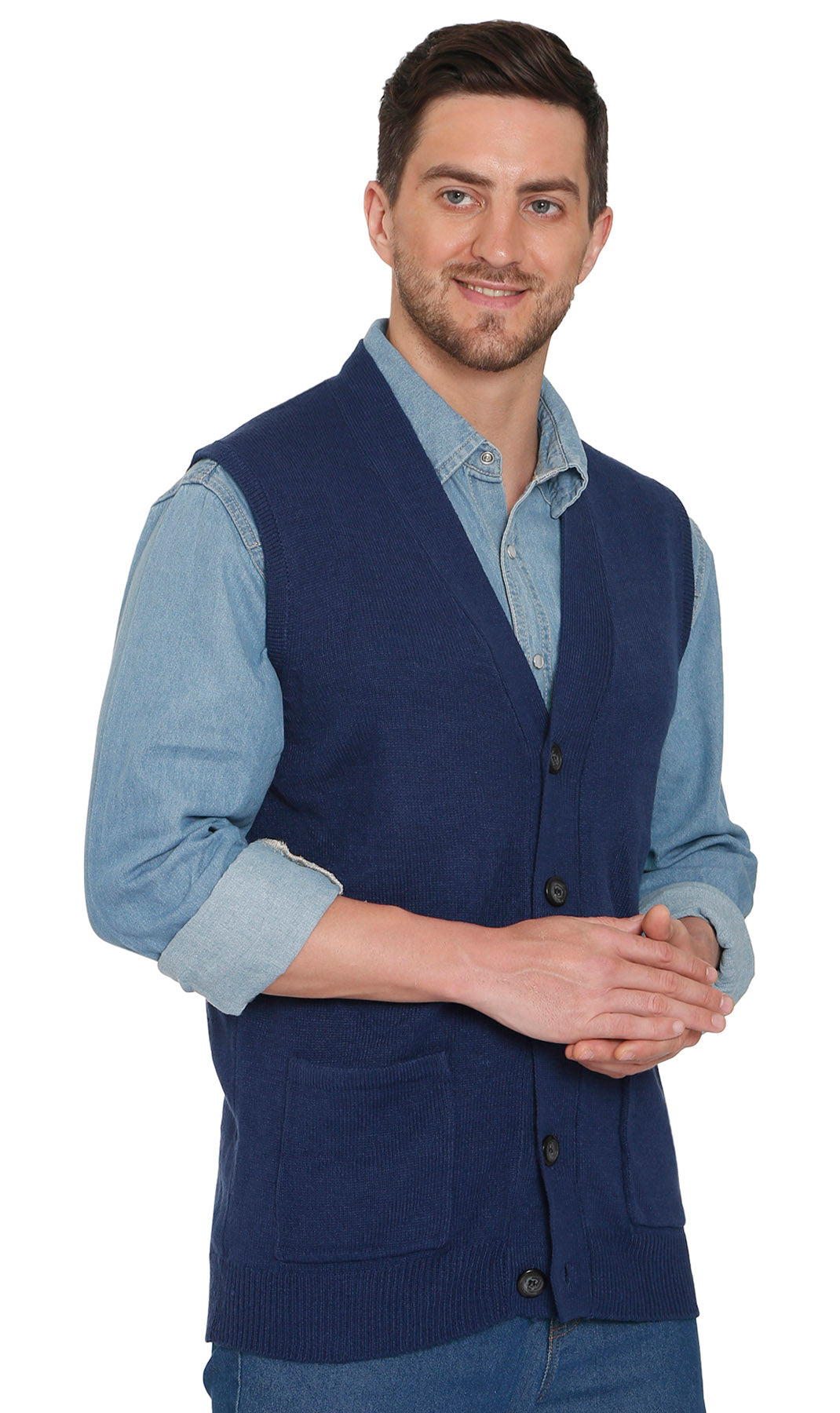 Turtle Bay Apparel Men's Cashmere-Like Button Front Flat Knit Sweater Vest – Navy