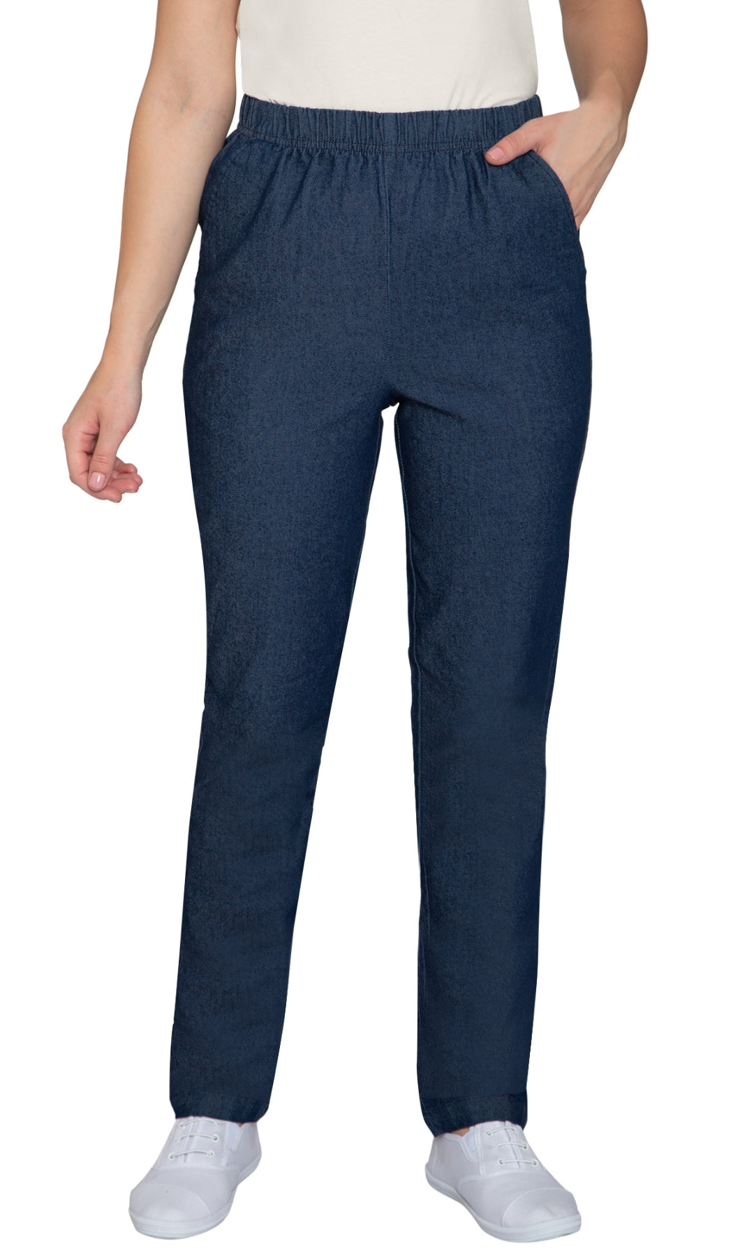 Women's Elastic Waist Pull On Jeans in Denim & Twill - Soft & Lightweight with a bit Stretch