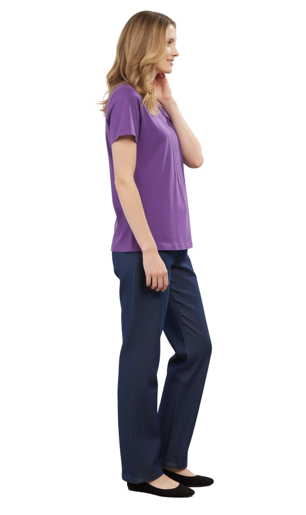 Women's Short Sleeve Cotton Knit T-shirt in Pintuck Style 6