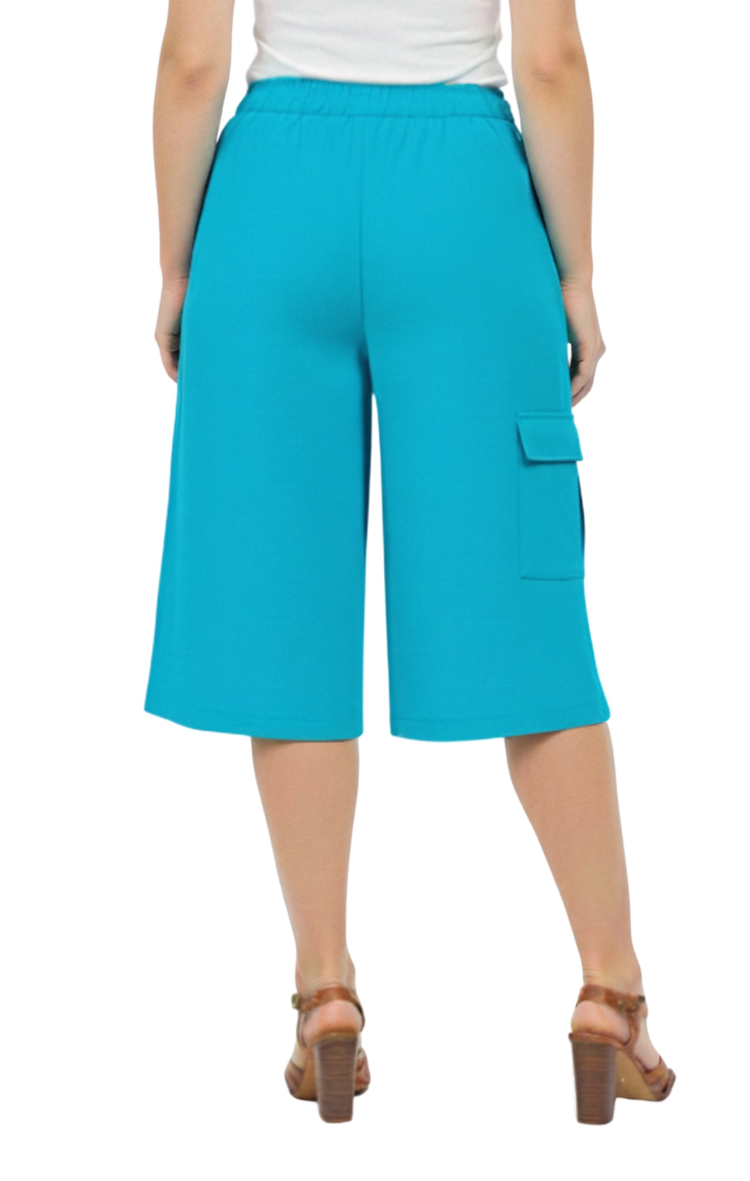 Women's Calcutta Split Skirt With Cargo Pocket -The Sportiness of Shorts, The Coolness of a Skirt - Turquoise - back-  TURTLE BAY APPAREL
