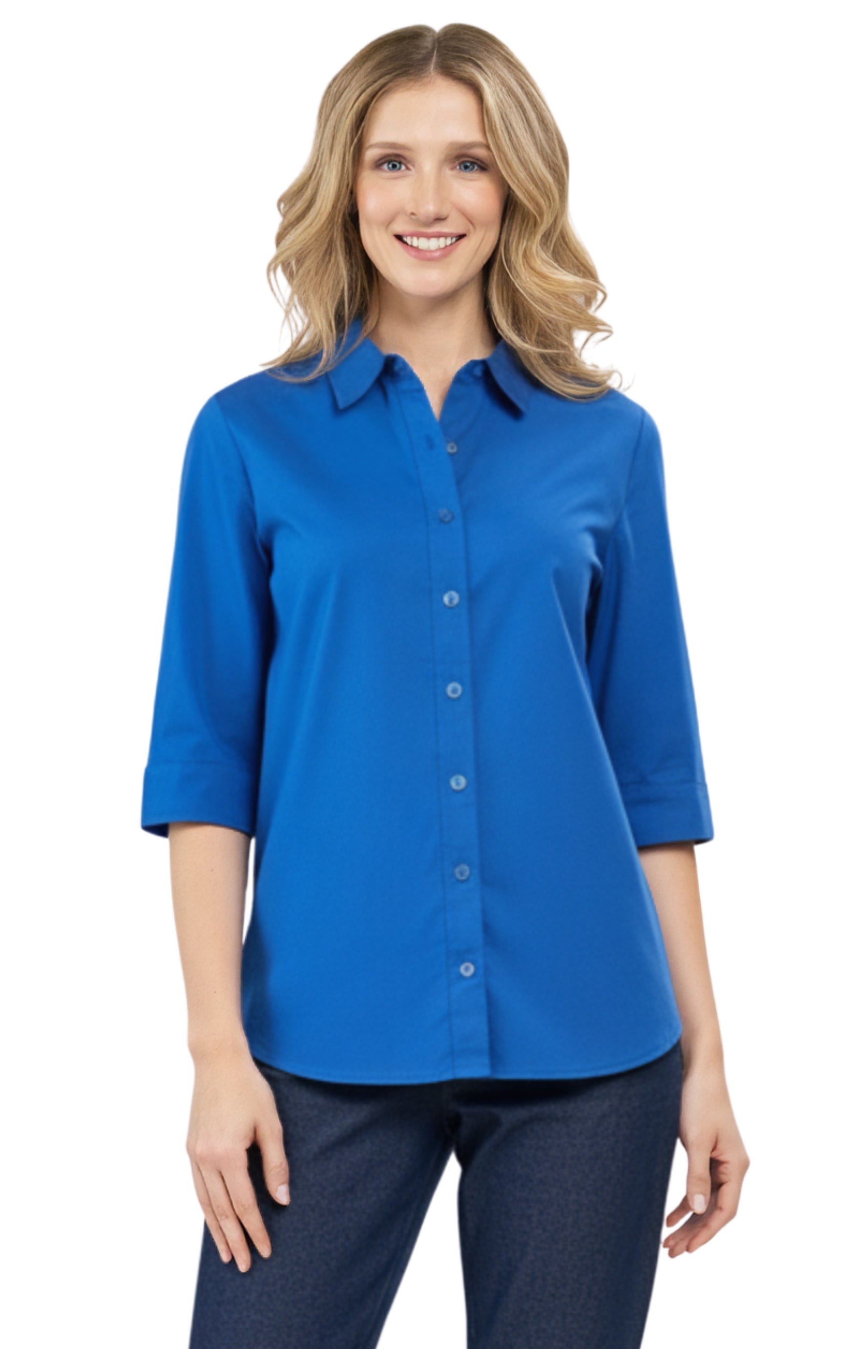 Turtle Bay Apparel Womens Regular Fit 3/4 Sleeve Button Down Collared Camp Shirt