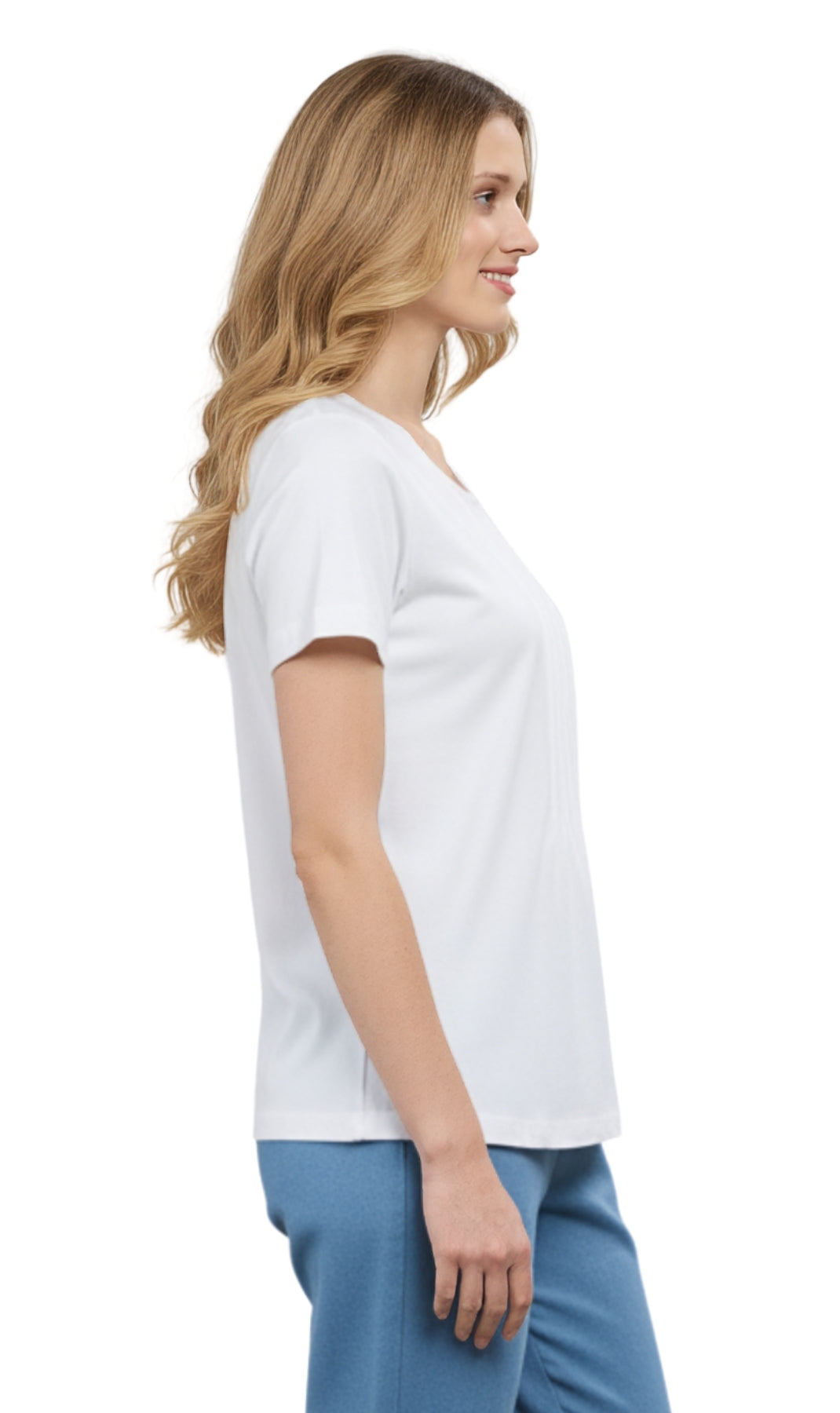Women's Short Sleeve Cotton Knit T-shirt in Pintuck Style 28