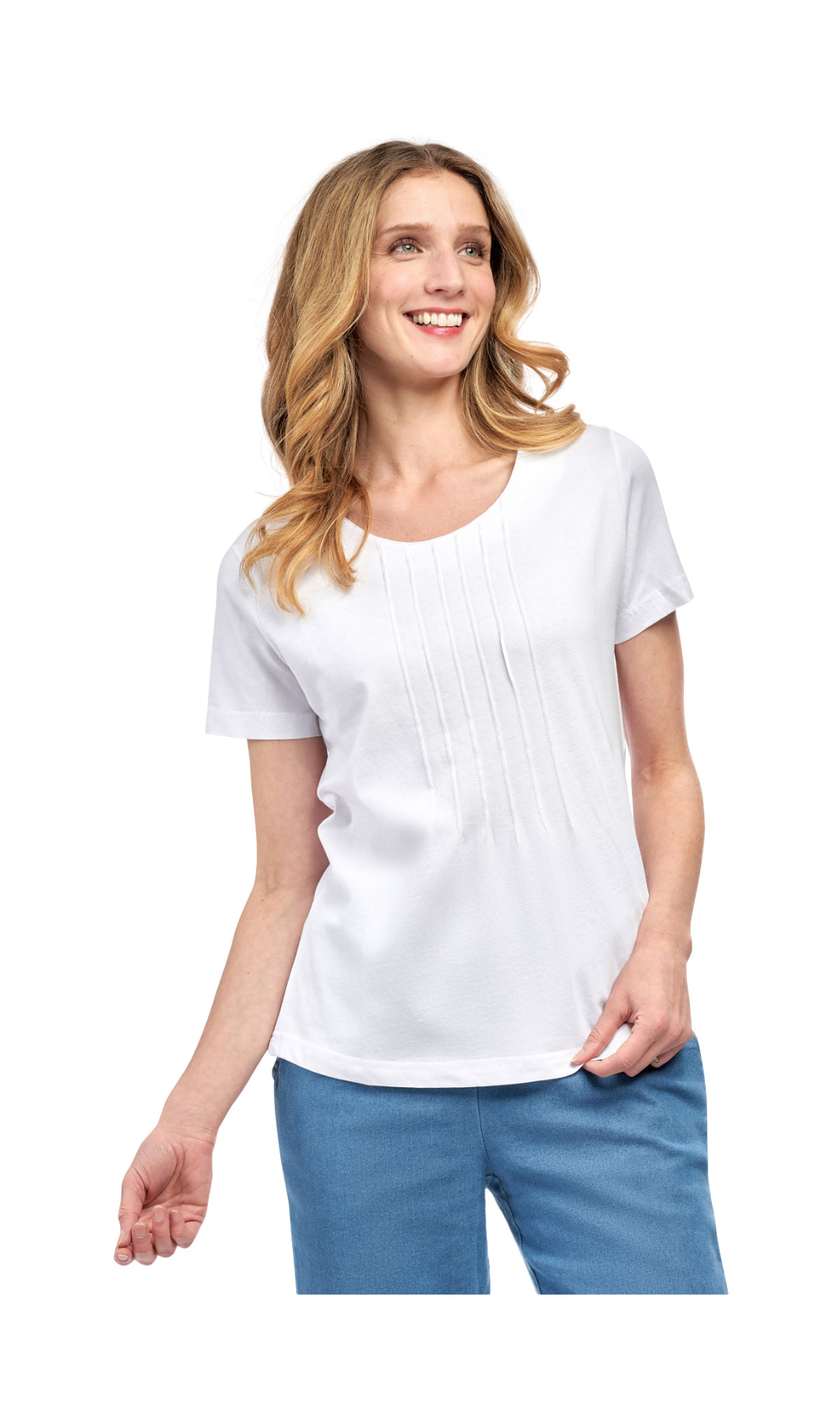 Women's Short Sleeve Cotton Knit T-shirt in Pintuck Style 33