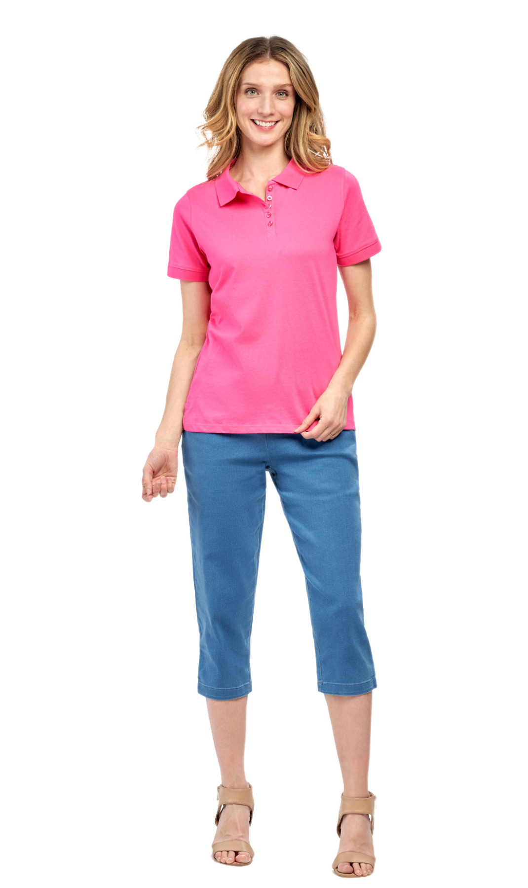 Women's Short Sleeve Pique Knit Polo Shirt in Relaxed Fit Pocketless Jersey 6
