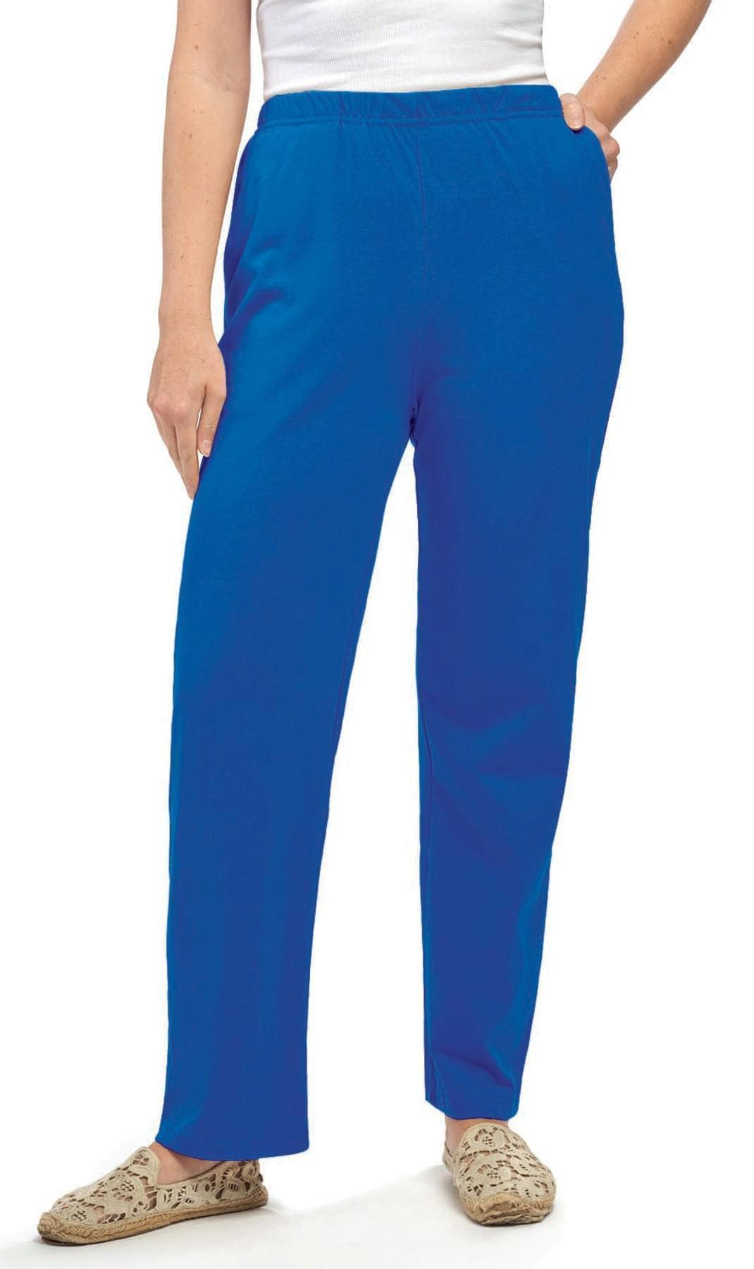 Turtle Bay New York Women's Knit Pull on Pants - Cotton Blend with Flat Front waistband royal front