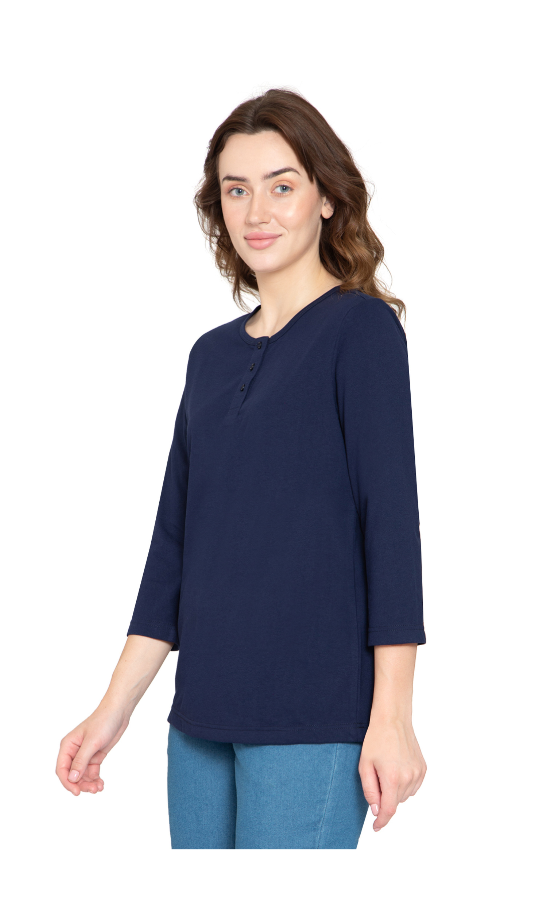 Women's 3/4 sleeves Henley in Cotton Blend with Button Placket 47