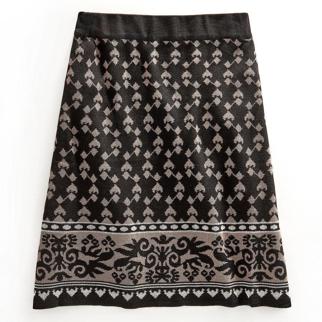 Women's Jacquard Knee Length Sweater Skirt - Flat lay  - TURTLE BAY APPAREL