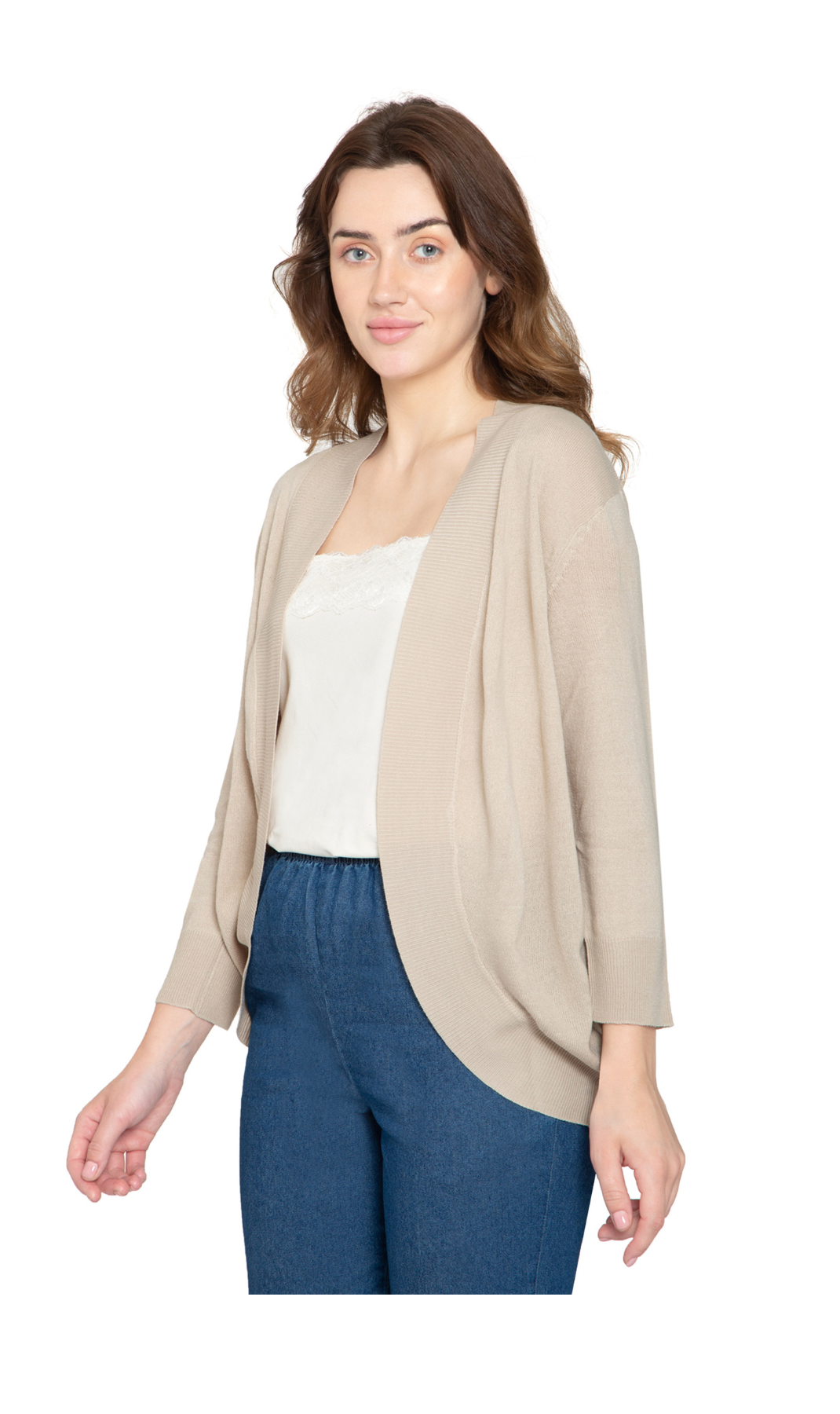 Turtle Bay Apparel Women's Curved Hem Cardigan - Open Front – Stone