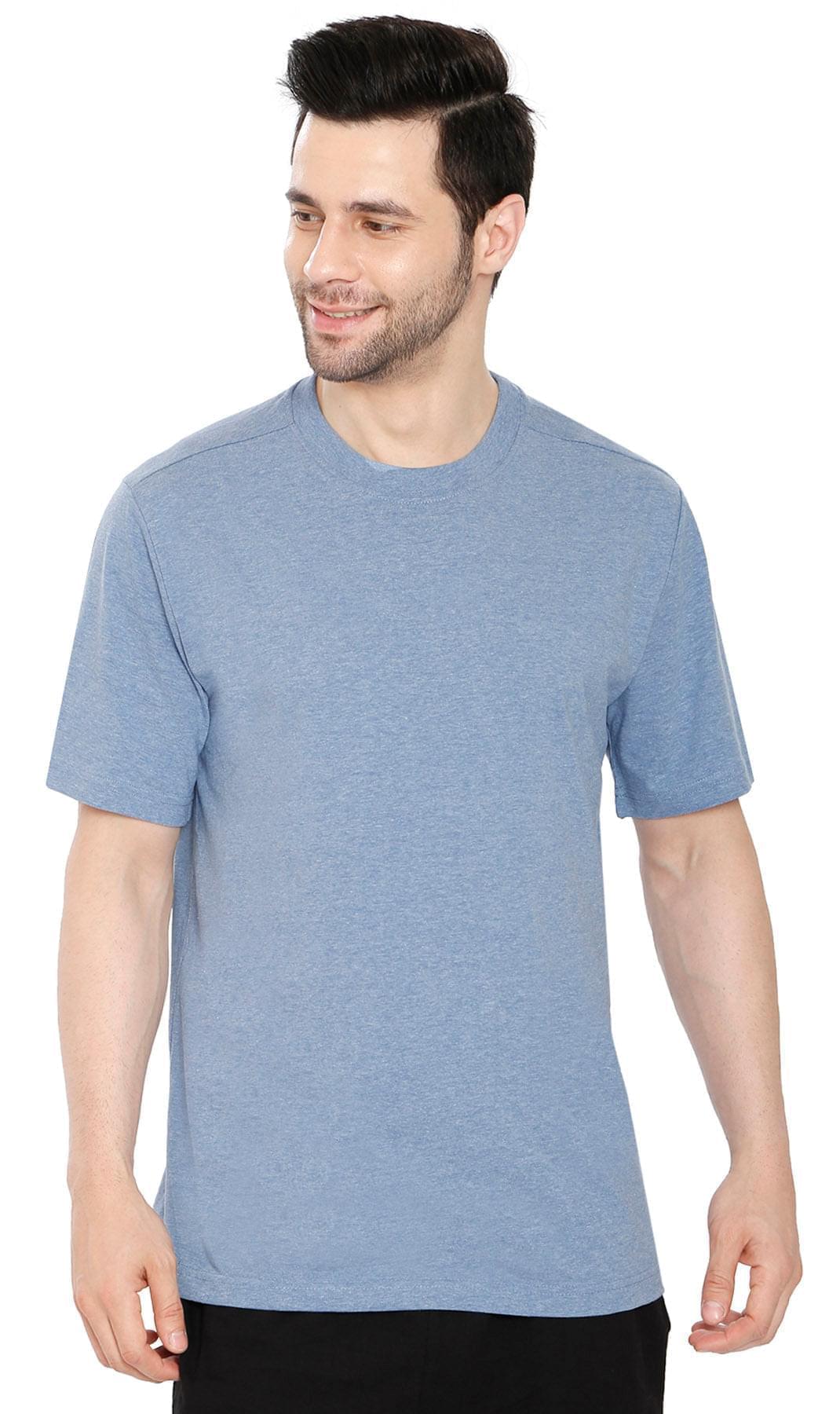 Men's Crew Neck Tee Shirt ÔÇô Essential Short Sleeve Tee For Everyday -Blue Heather - Front- TURTLE BAY APPAREL