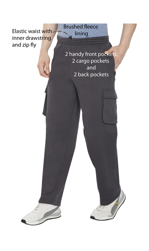 Men's Brushed Fleece Cargo Pants – Comfy Sweatpants with inner drawstrings