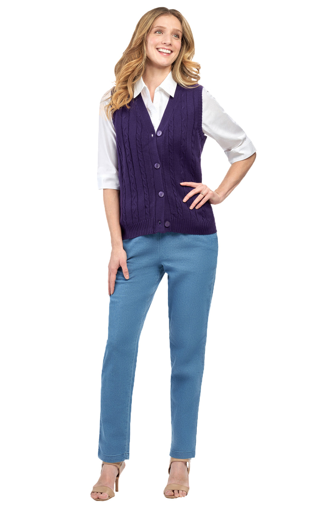 Women's Cable Knit Cardigan Sweater Vest — Button Front 31