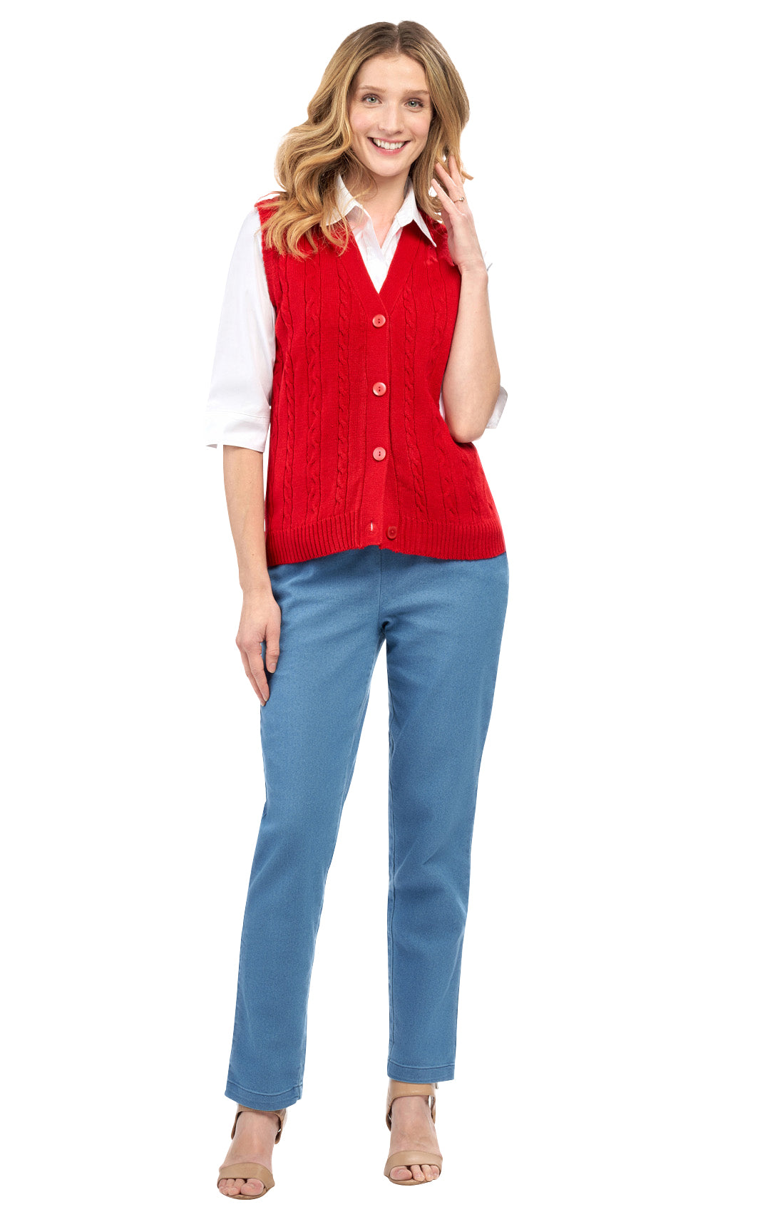 Women's Cable Knit Cardigan Sweater Vest — Button Front 10