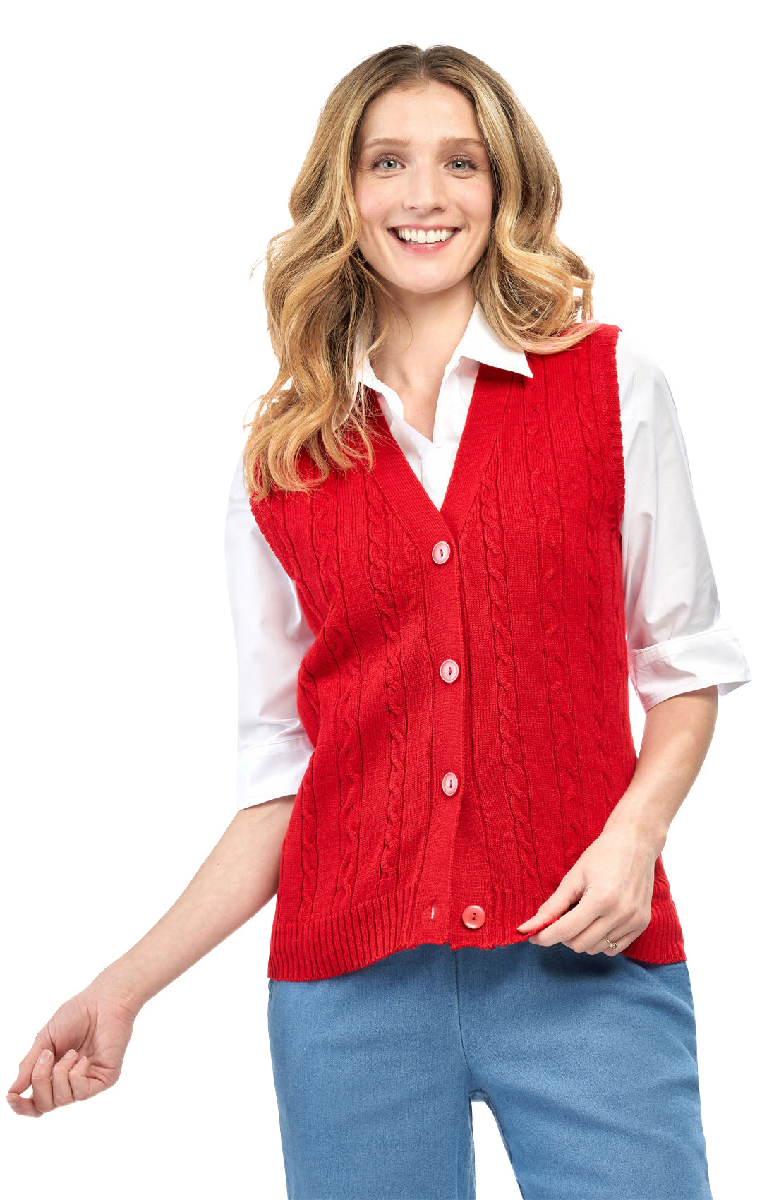 Women's Cable Knit Cardigan Sweater Vest — Button Front 9