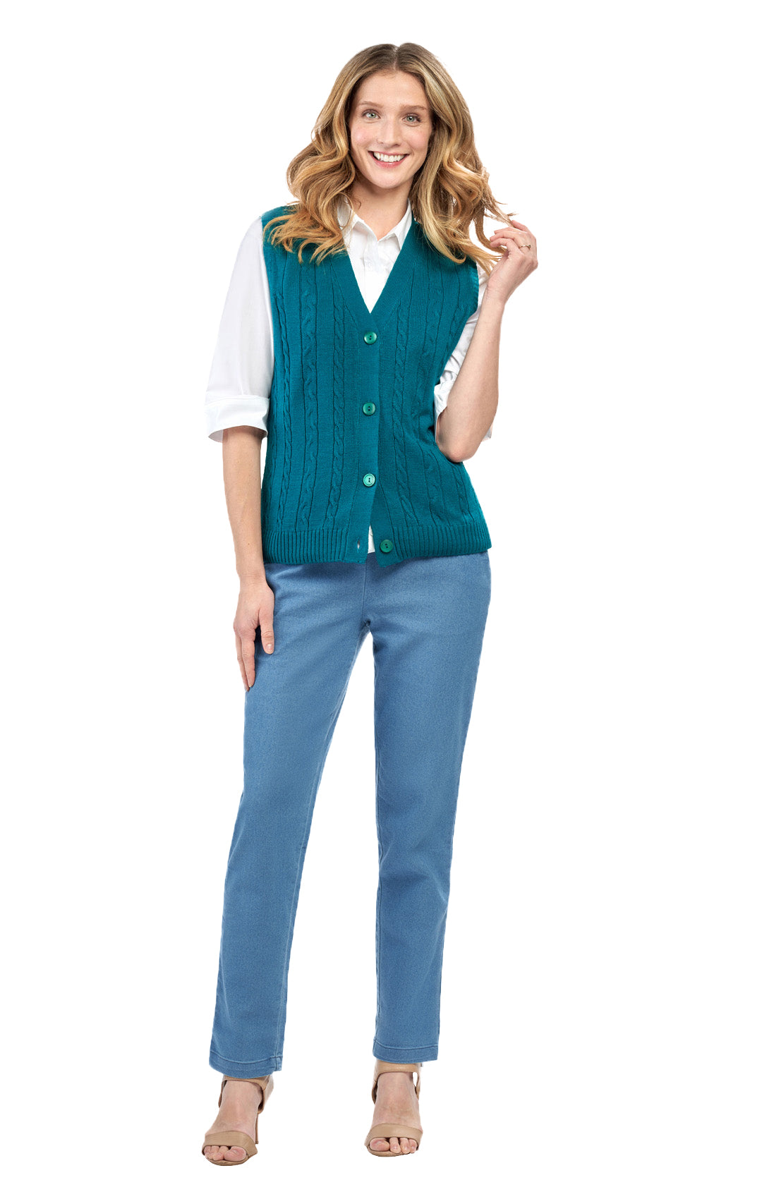 Women's Cable Knit Cardigan Sweater Vest — Button Front 17