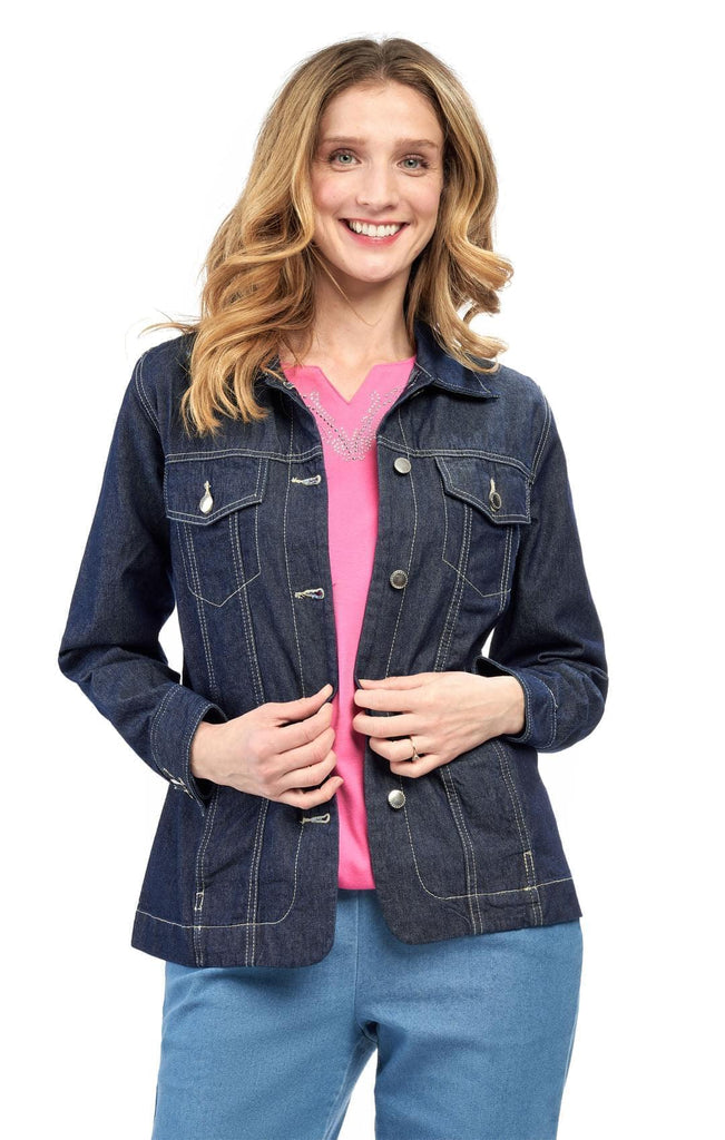 Women's Button Front Classic Denim Jacket - Indigo - front - TURTLE BAY APPAREL