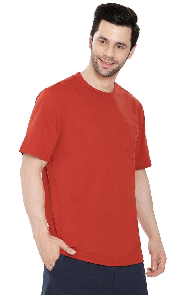 Men's Crew Neck Pocket Tee Shirt - Sturdy Jersey Keeps Its Shape melon  - front -TURTLE BAY APPAREL