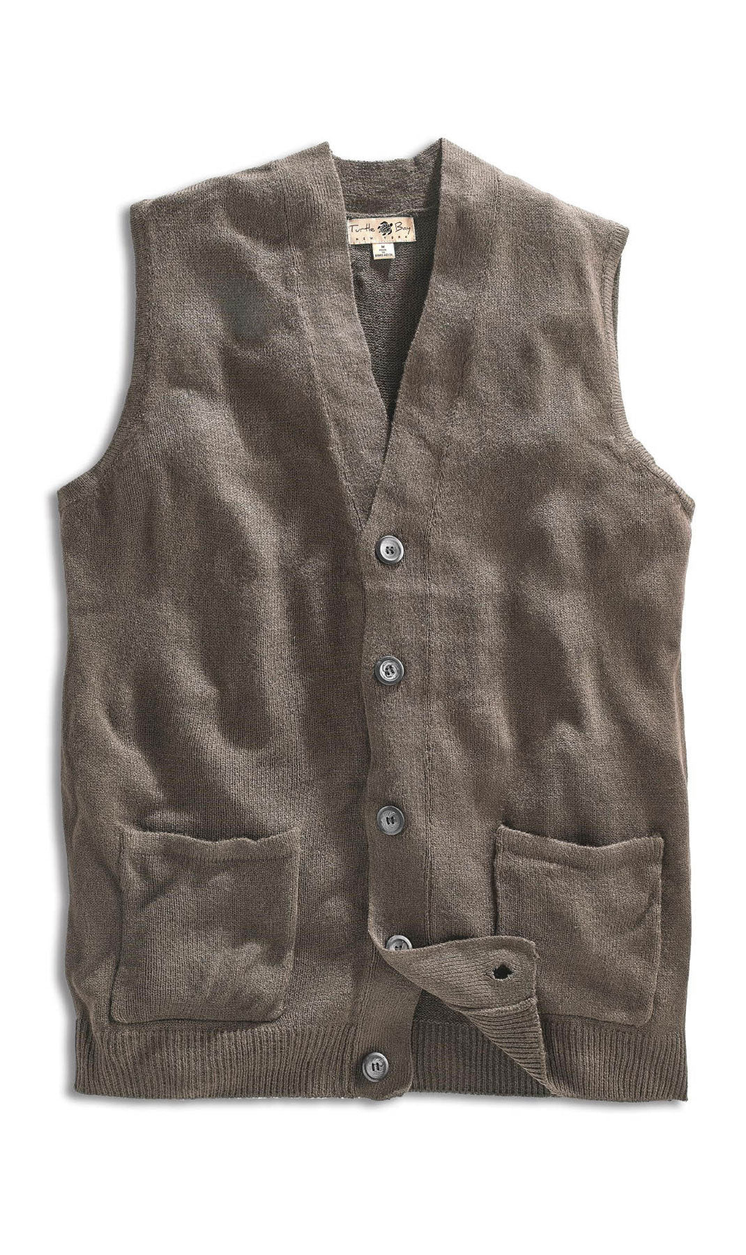 Turtle Bay Apparel Men's Cashmere-Like Button Front Flat Knit Sweater Vest – Grey