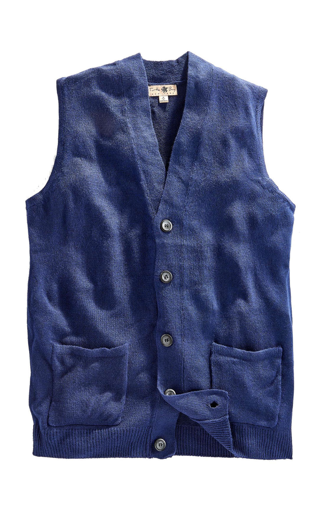 Turtle Bay Apparel Men's Cashmere-Like Button Front Flat Knit Sweater Vest – Navy