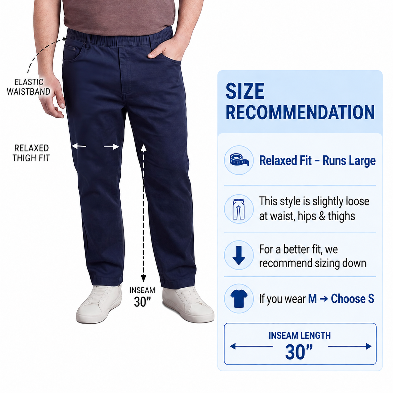 Turtle Bay New York Men’s Lightweight Casual Elastic Waist Pull-On Jeans – Denim & Twill Pants with Easy Fit size recommendation