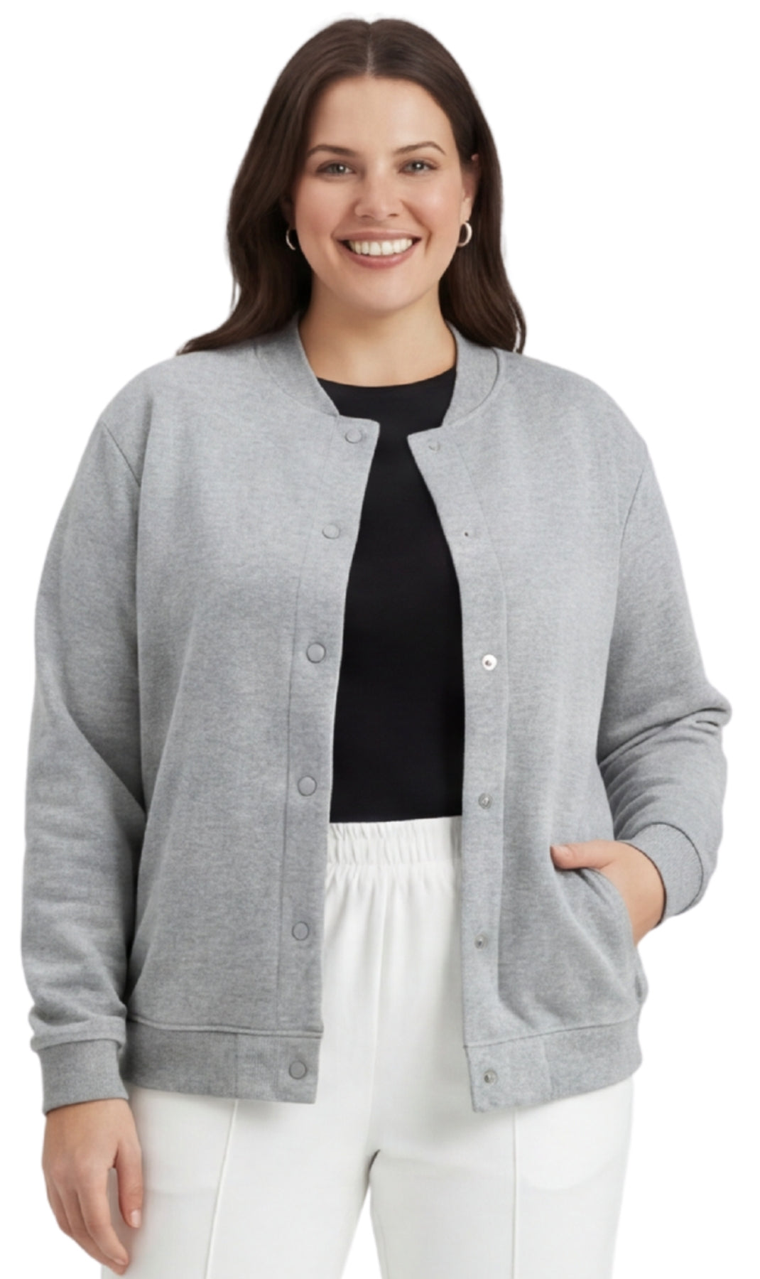 Turtle Bay New York Womens Snap Up Jacket - Soft, Fleecy Lining for Three-Season Comfort grey heather front