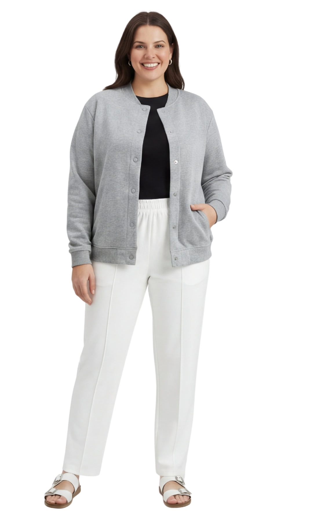 Turtle Bay New York Womens Snap Up Jacket - Soft, Fleecy Lining for Three-Season Comfort grey heather full