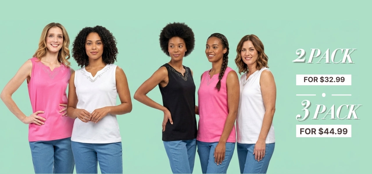 Turtle Bay New York Women's Rhinestone Notch V-neck Knitted Tank Top combo pack