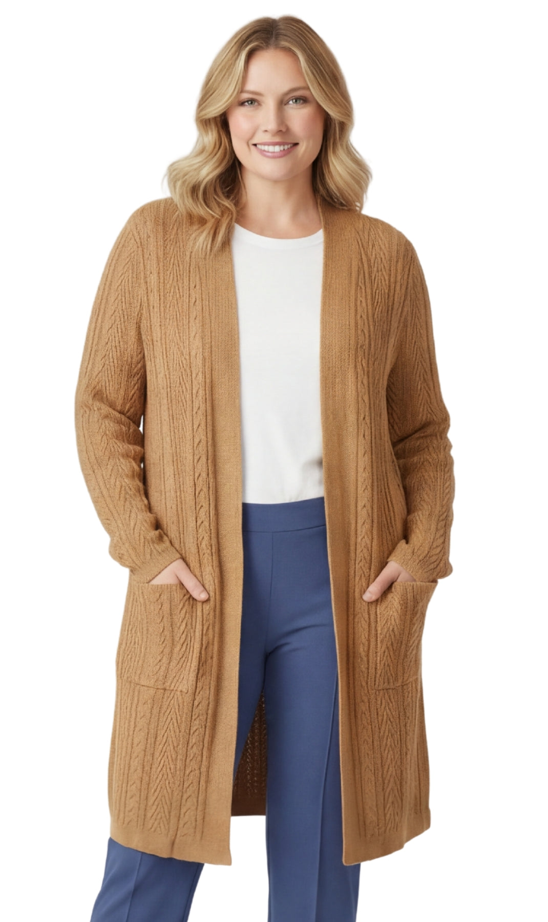 Women's Cable Knit Duster Sweater with Pockets Effortless Longline Cardigan for Everyday Warmth 4