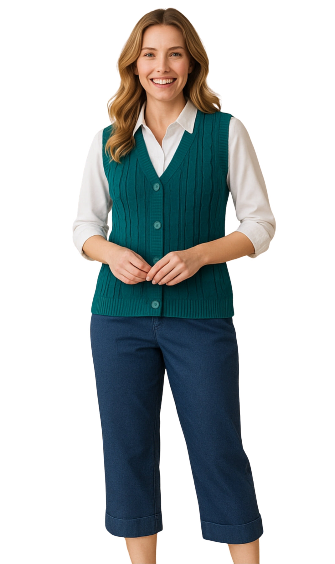 Women's Straight Leg Casual Denim Capri Pants in Cotton Blend Fabric