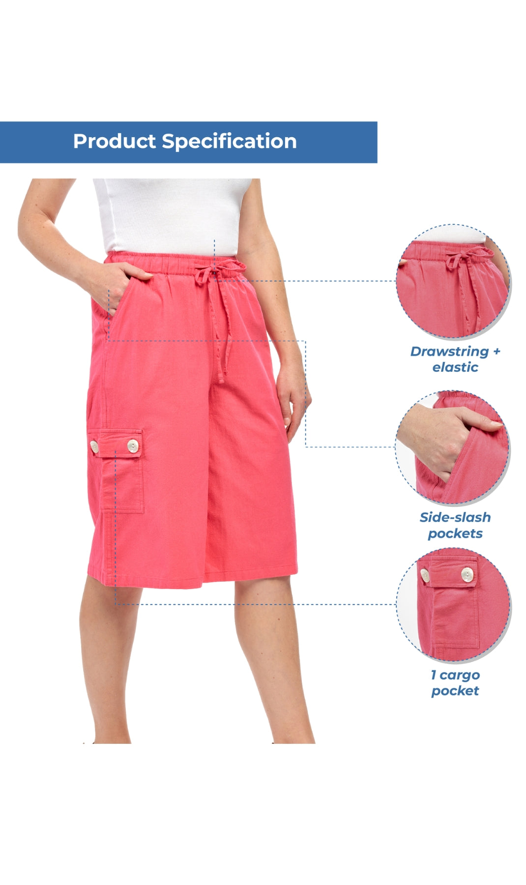 Women's Calcutta Split Skirt With Cargo Pocket -The Sportiness of Shorts, The Coolness of a Skirt - coral - details- TURTLE BAY APPAREL