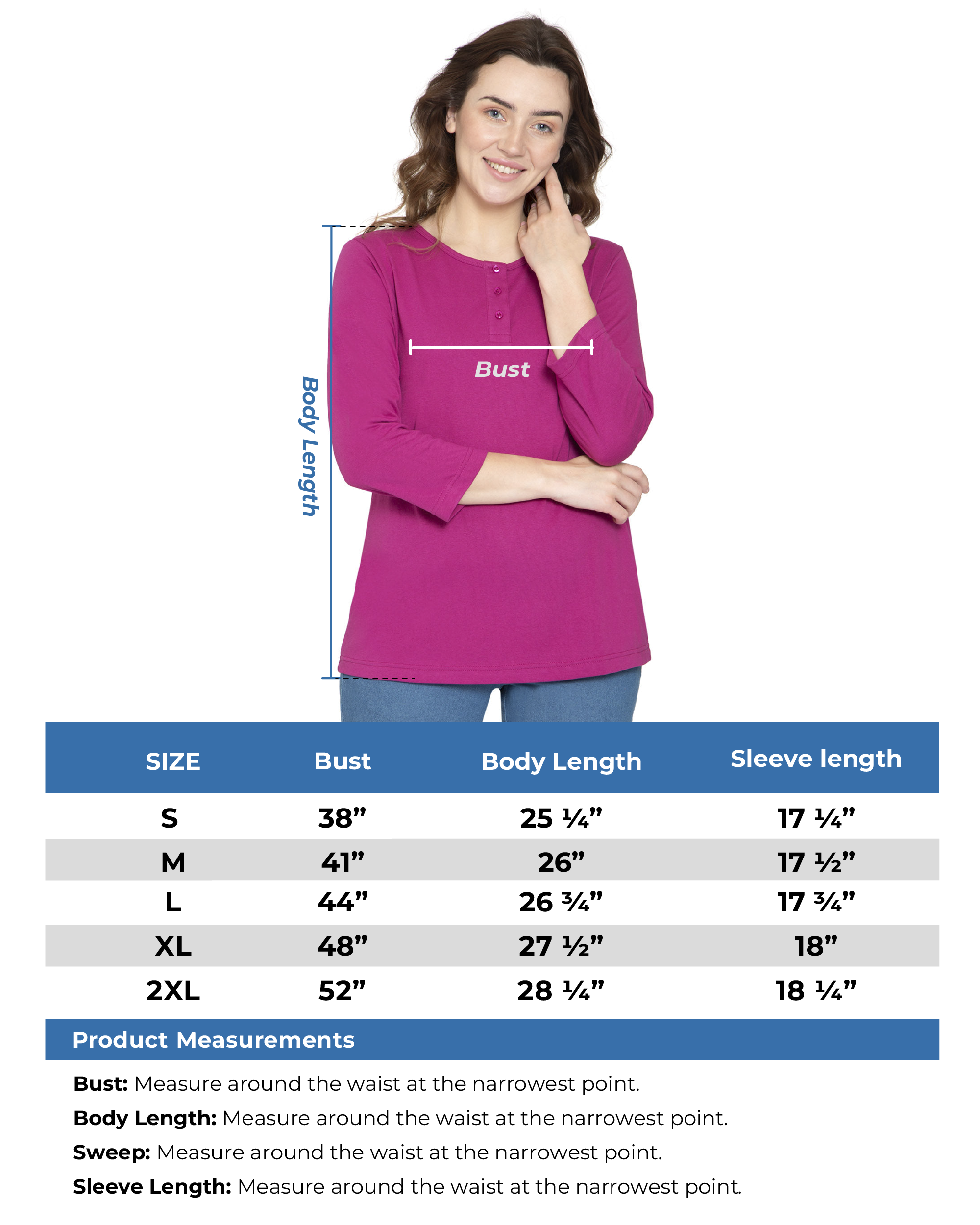 Women's 3/4 sleeves Henley in Cotton Blend with Button Placket 3