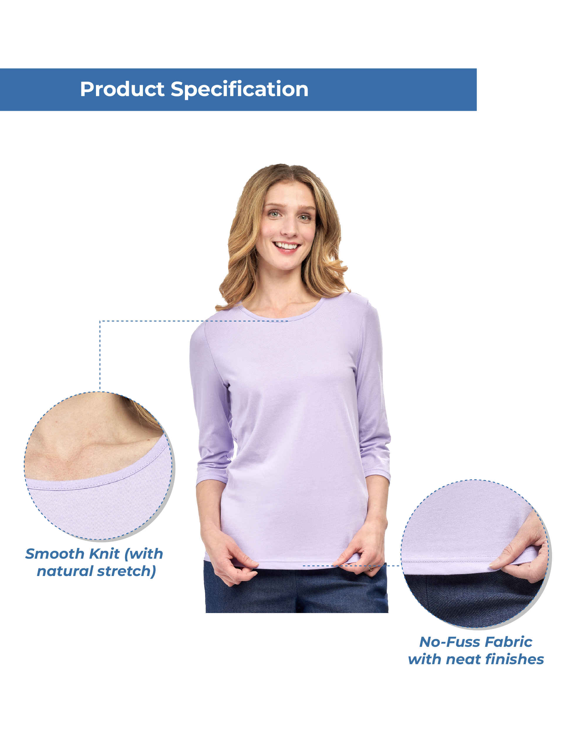 Women's 3/4 Sleeve Crew Neck Top – Comfortable Jer 21