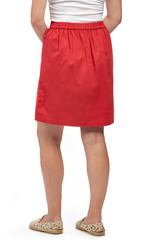 Women's Twill Pull On Skort - Red- Back -  TURTLE BAY APPAREL